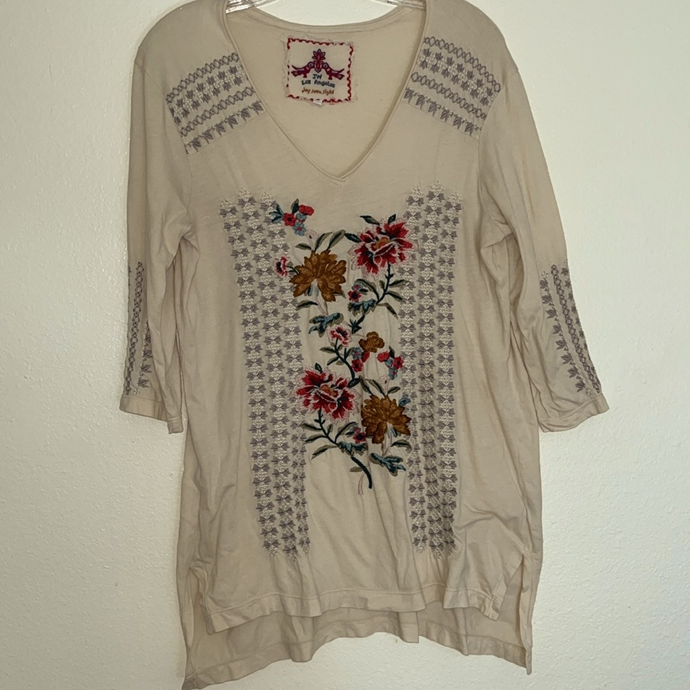 Johnny Was cream embroidered size small tunic